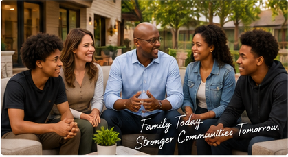 Lawrence Mask seated with family and community members