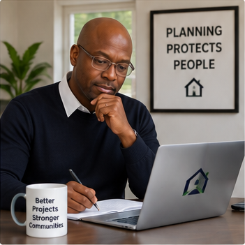Lawrence Mask reviewing project plans