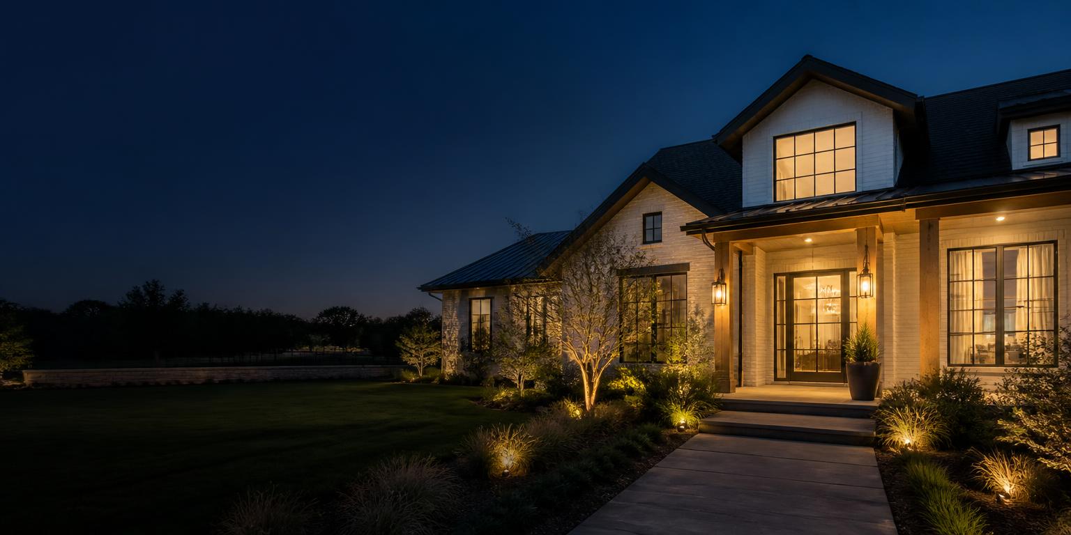 Contemporary family home at dusk