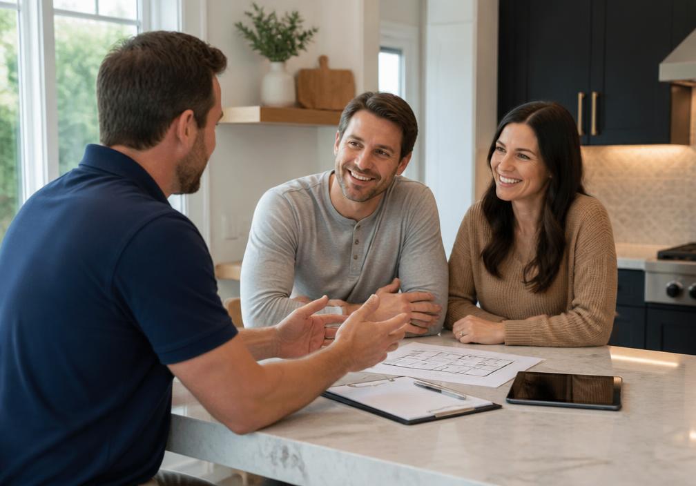 Homeowners discussing their project with an advisor