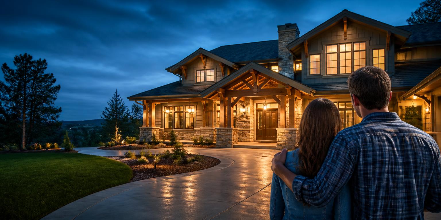 Homeowners looking at their completed home